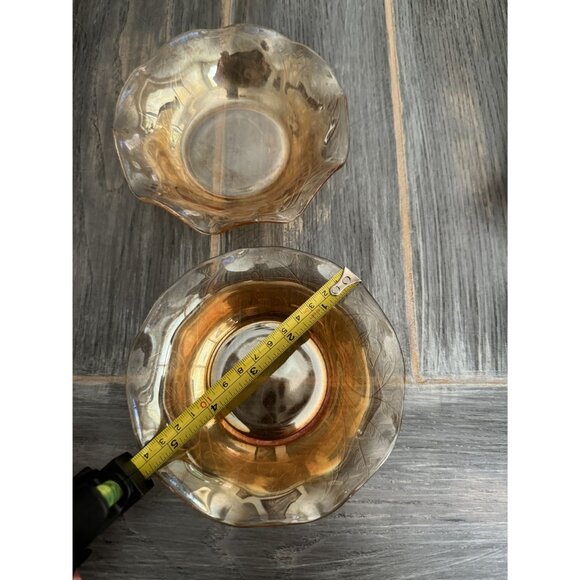Vintage Amber Glass Bowls Set Of 2 With Intricate Floral Designs - 6" Diameter D - Picture 2 of 11